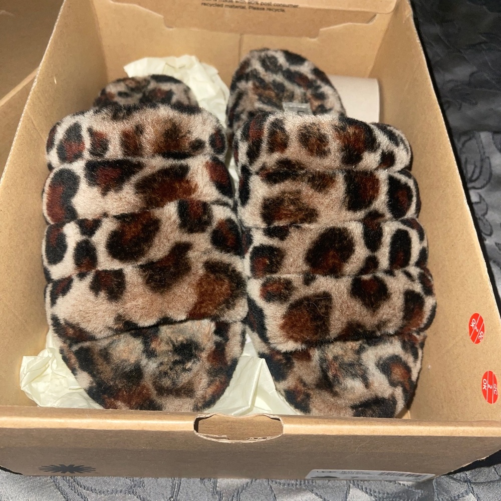 UGG® Fluff Yeah Leopard Print Fur Slides